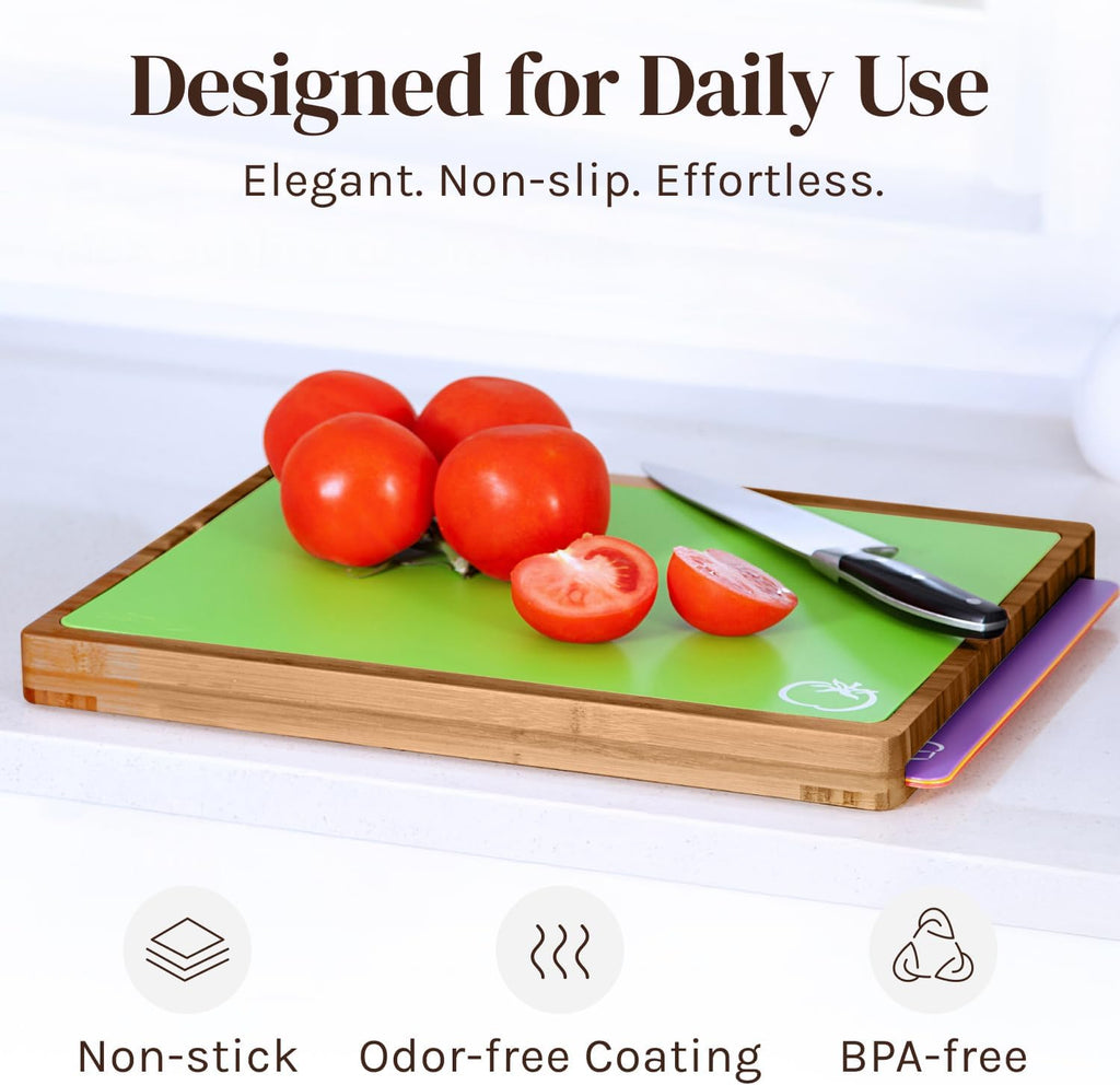 Bamboo Cutting Board Set with Holder & 6 Mats