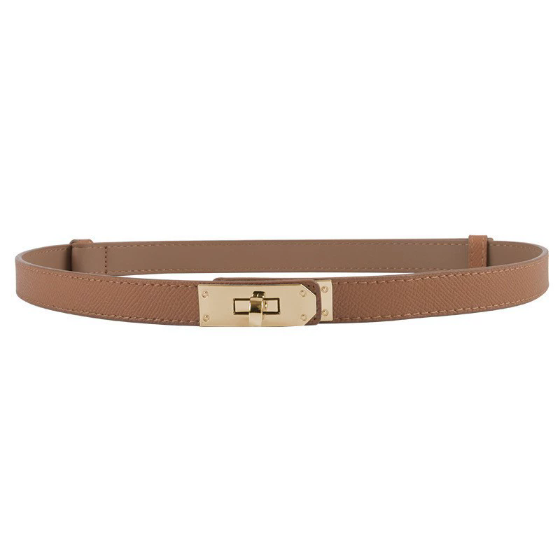 Women’s Skinny Leather Adjustable Belt with Turn-Lock Buckle for Dresses & Jeans