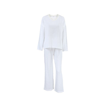 White Long-Sleeve Long Pants Pajama Set