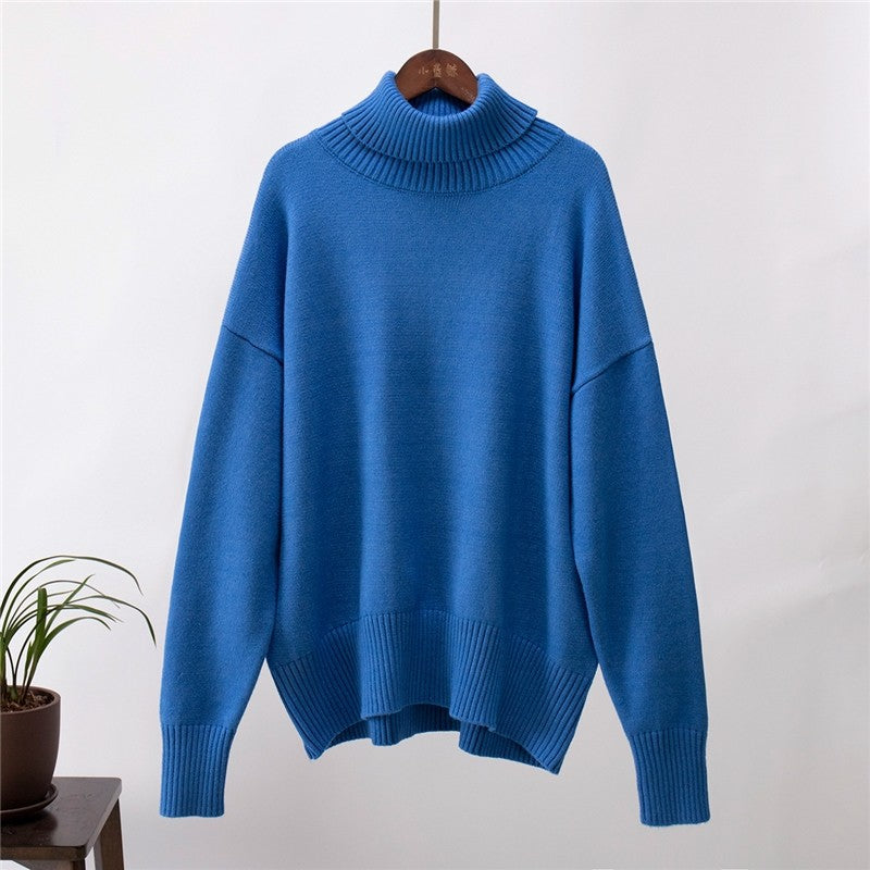 Solid Color High Neck Loose Pullover Sweater