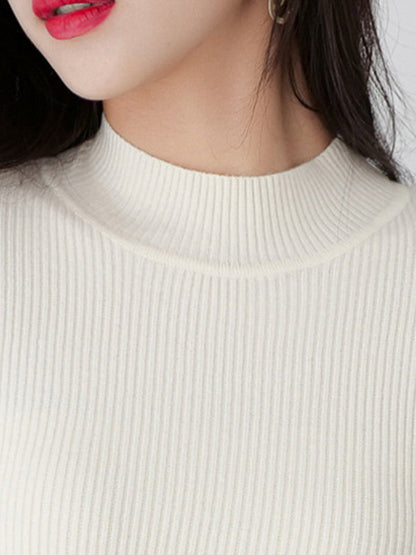 Simple Long Sleeves Skinny Solid Color High-Neck Pullovers