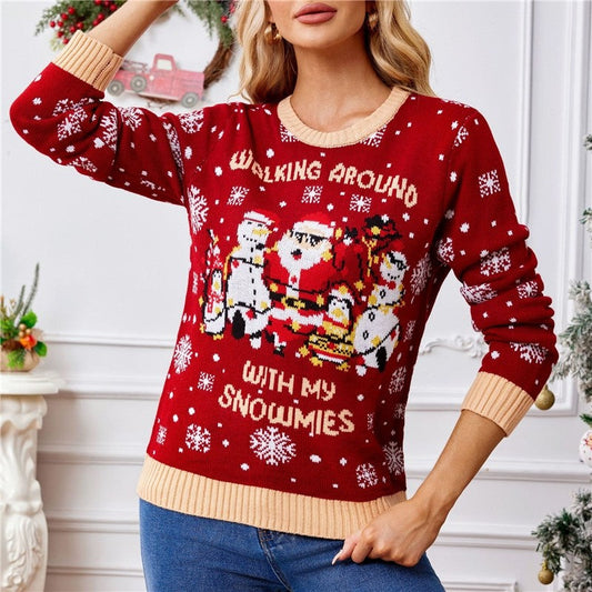 Fashionable Red Snowflake Christmas Pullover Sweater