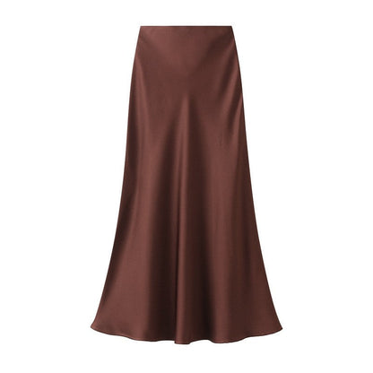 High Waisted Satin Fishtail Maxi Skirt