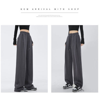 Casual Loose Wide Leg Drawstring Pants with Elastic Waist in Solid Color