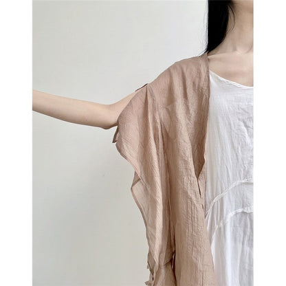 Sheer Half Sleeve Loose Fit Casual Cardigan in Solid Color