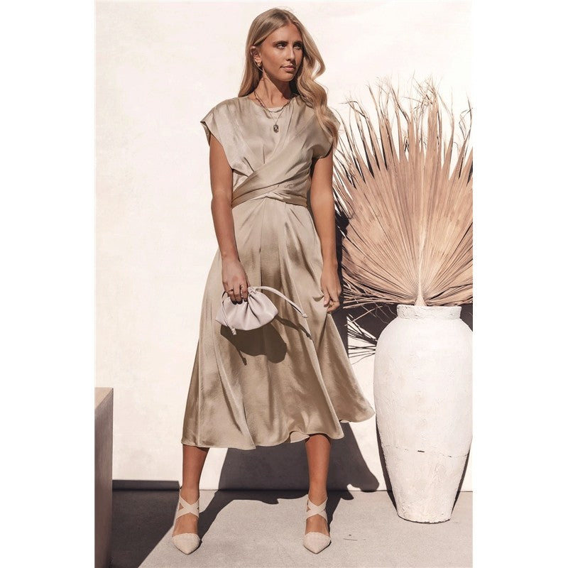 Solid Color Sleeveless Bandage Satin Maxi Dress