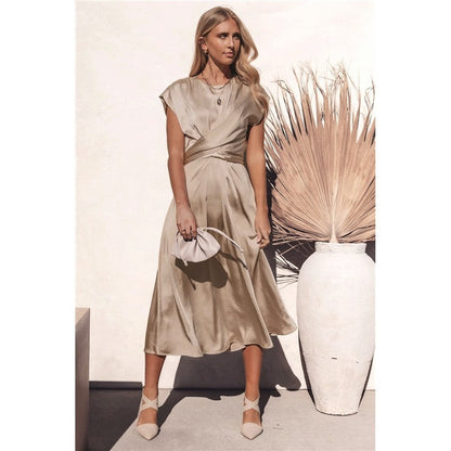 Solid Color Sleeveless Bandage Satin Maxi Dress