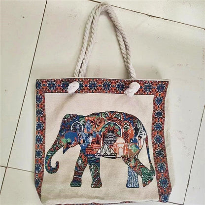Embroidered Oversized Rope Shoulder Bag with Ample Storage