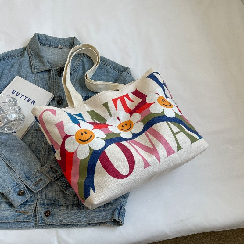 Colorful Rainbow Print Oversized Canvas Shoulder Bag