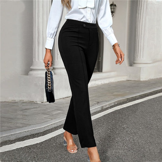 Solid Color Straight Leg Cropped Trousers