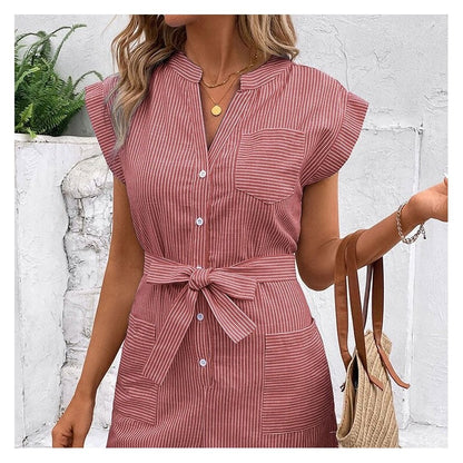 Casual Striped Short Sleeve Jumpsuit