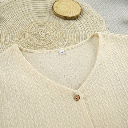 Solid Color Knitted V-Neck Cardigan and Pants Lounge Suit