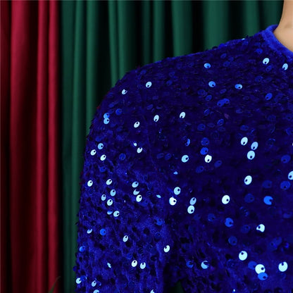 Sequin Embellished Long Sleeve High Waist Formal Dress