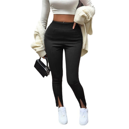 High-Waisted Split Hem Pencil Pants in Solid Color