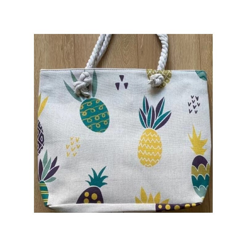 Printed Canvas Tote Bag with Stylish Rope Handles