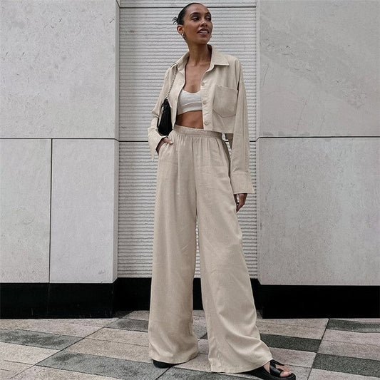 Stylish Casual Long-Sleeve Shirt and Pants Ensemble