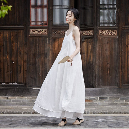 Enhanced Double Layer Swing Halter Dress in Solid Color