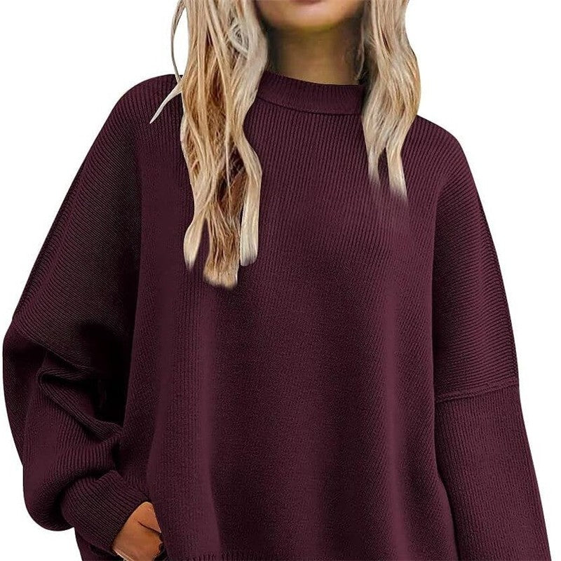Sure! Here is an optimized title for your clothing product in English:

"Cozy Round Neck Batwing Sleeve Knit Swe