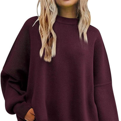 Sure! Here is an optimized title for your clothing product in English:

"Cozy Round Neck Batwing Sleeve Knit Swe