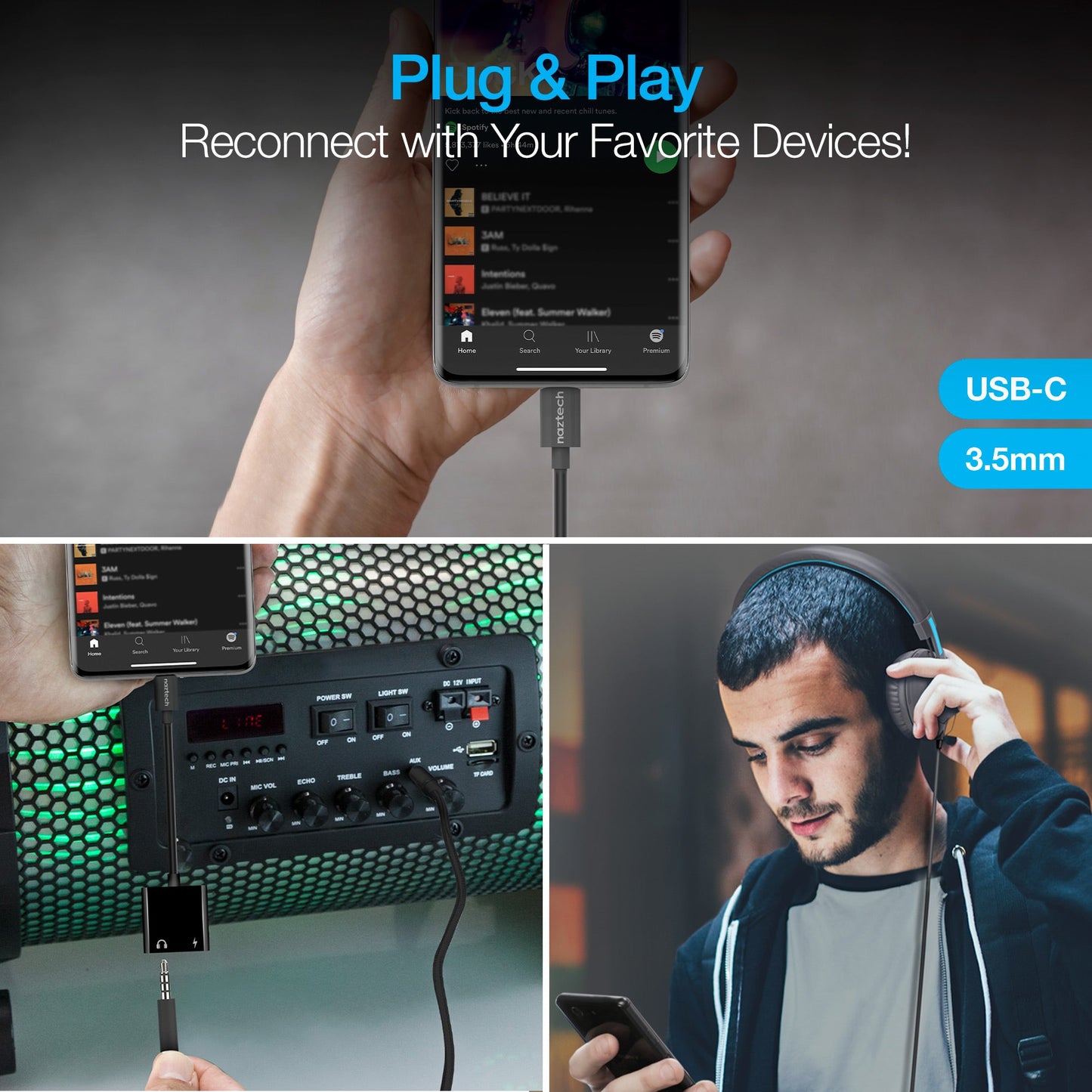Naztech USB-C and 3.5mm Audio + Charge Adapter