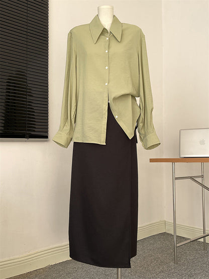 Loose Puff Sleeves Pleated Split-Joint Sun Protection Lapel Blouses