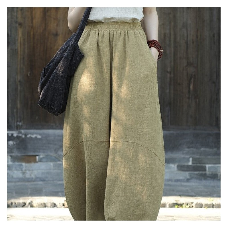 Relaxed Fit Breathable Solid Color Lantern Trousers