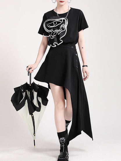 Stylish Irregular Split-Joint Black Skirt