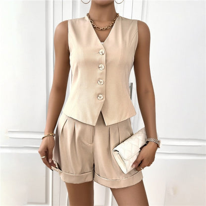 Sleek V-Neck Sleeveless Vest and Shorts Set