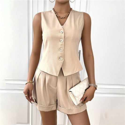 Sleek V-Neck Sleeveless Vest and Shorts Set