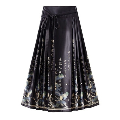 Vintage Chinese-Inspired Horse Face Waist Tied Skirt