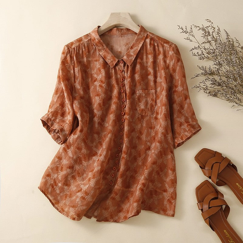 Flowy Floral Cardigan Blouse with Mid-Length Sleeves