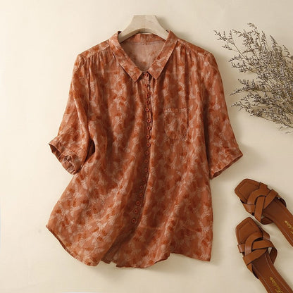 Flowy Floral Cardigan Blouse with Mid-Length Sleeves