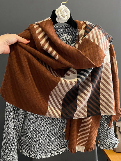 Urban Imitated Cashmere Stripped Warm Shawl&Scarf