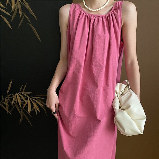 Halter Neck Solid Color A-Line Maxi Dress