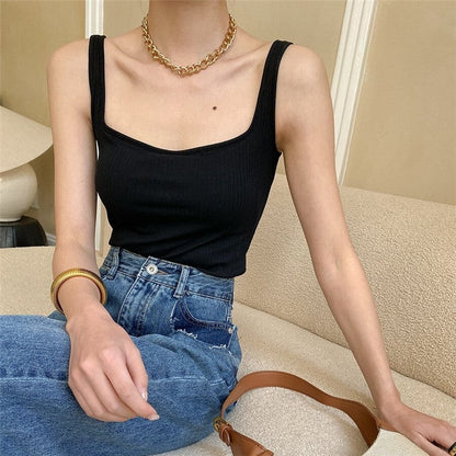 Padded V-Neck Wide Strap Tank Top