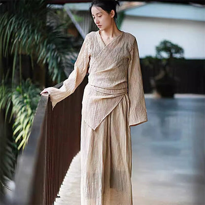 Solid Color Double-Layer Strap Shirt and Skirt Ensemble