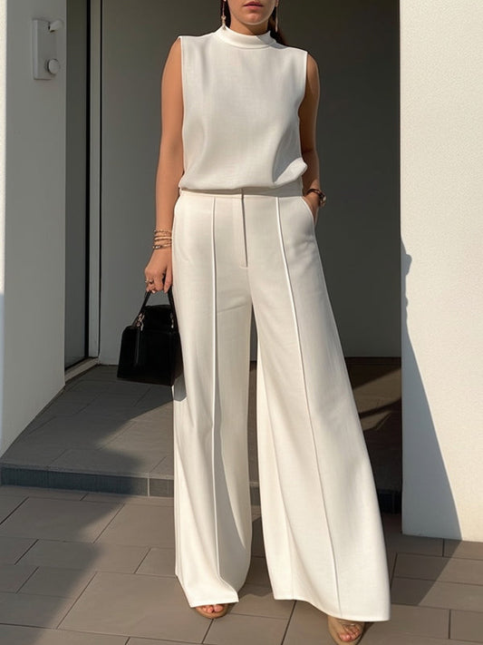 Solid Color High Waisted Wide Leg Pants