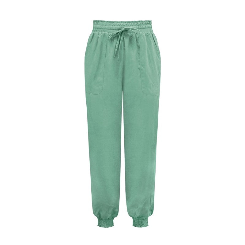 Solid Color Elastic Waist Drawstring Casual Harem Pants