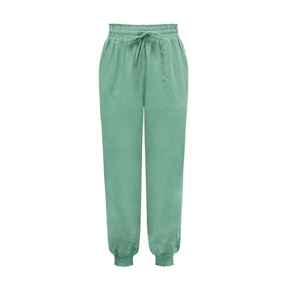 Solid Color Elastic Waist Drawstring Casual Harem Pants