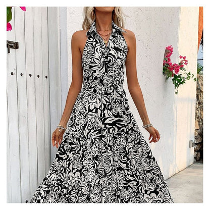 Floral Print Sleeveless Dress with High Waist for Ultimate Comfort