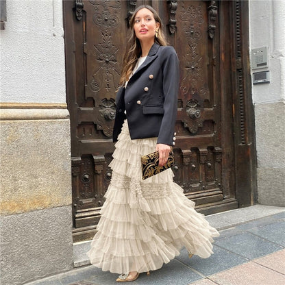 Chic Solid Color Mesh Cake Skirt
