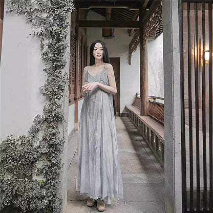 Ruffled Hem Elegant Maxi Dress in Solid Color
