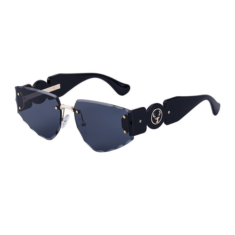 Fashionable Rimless Wide-Leg Carved Floral Sunglasses