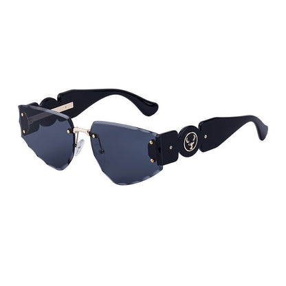 Fashionable Rimless Wide-Leg Carved Floral Sunglasses