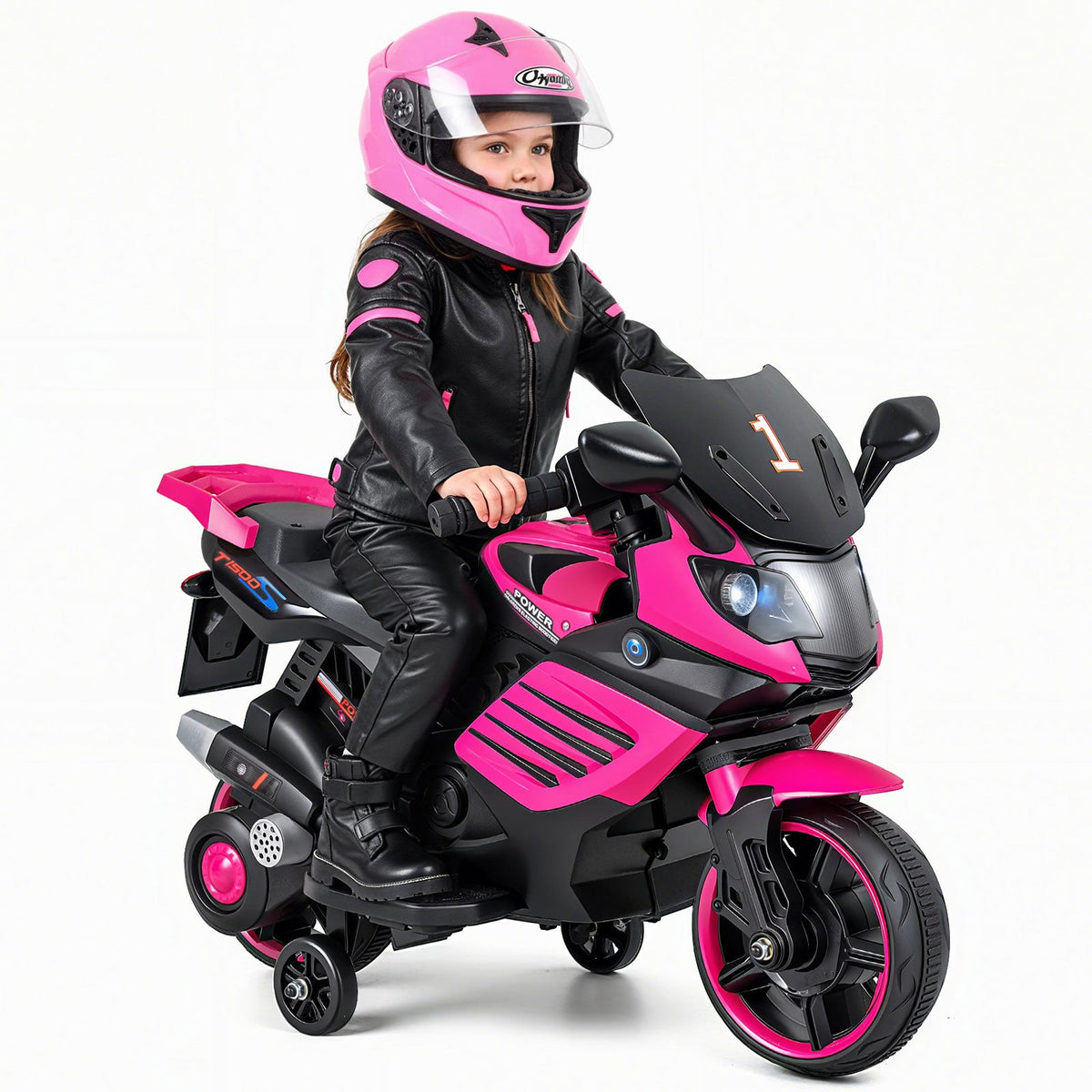 6V Kids Motorcycle with Headlights Music and Detachable Training Wheels