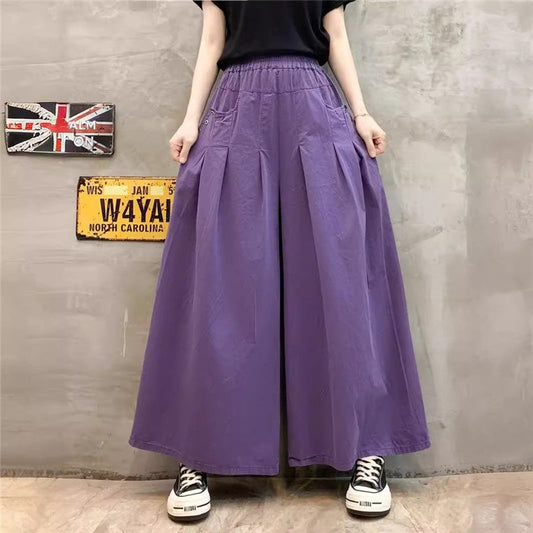 Loose High Waist Straight-Leg Pants In Solid Color