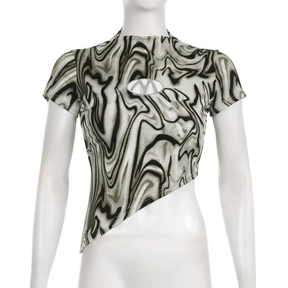 Water Ripple Hollow Letter Asymmetrical Crop Top