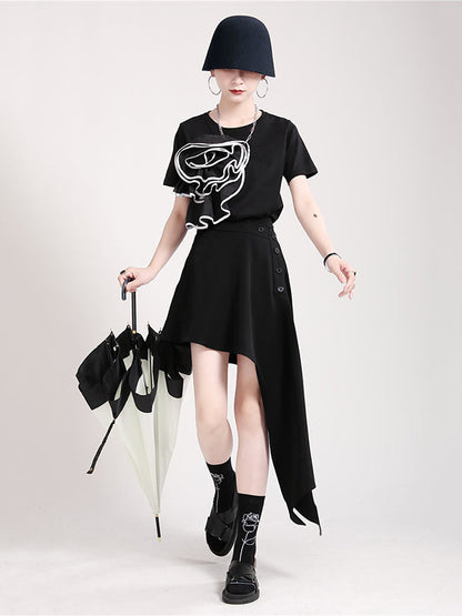 Stylish Irregular Split-Joint Black Skirt
