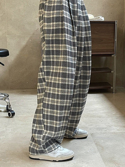 Vintage Wide Leg High-Waisted Pleated Plaid Pants