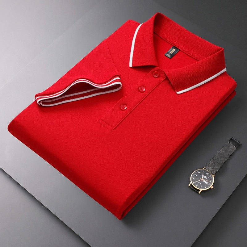 Solid Color Collared Printed Polo Shirt